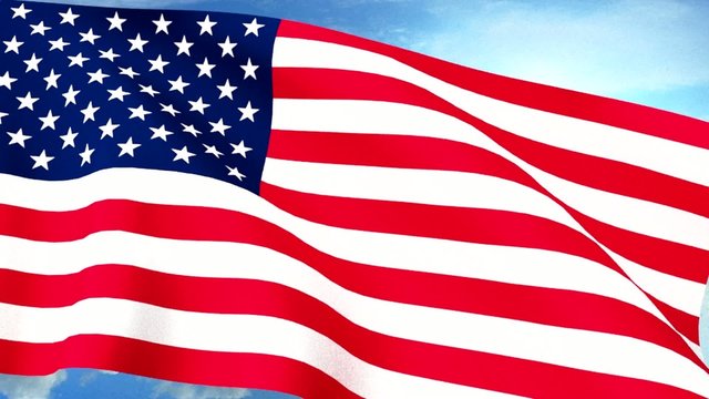 USA US Flag Closeup Waving Against Blue Sky Seamless Loop CG