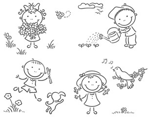 Kids outdoors in spring