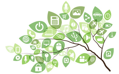 The tree with technology icon on the leafs