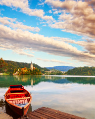 Boat on a Bled lake in summer