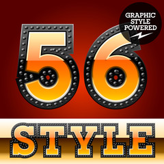 Industrial style orange font with rivet border. Numbers 5 6