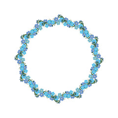 Wreath of forget-me-not. Vector template frame