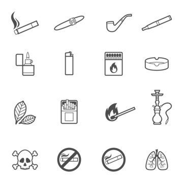 Smoking vector line style icons set