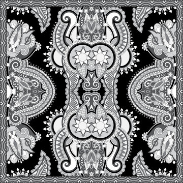 black and white ornamental floral paisley bandanna