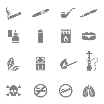 Smoking vector silhouette icons set