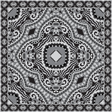 black and white ornamental floral paisley bandanna
