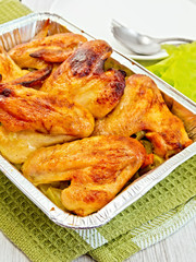 Chicken wings fried in pan from foil