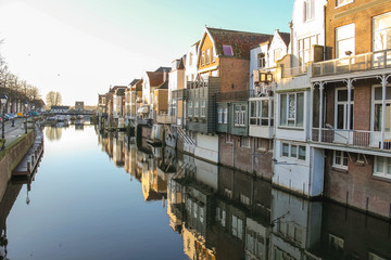 Fototapeta na wymiar Port and canal embankment in the Dutch town of Gorinchem
