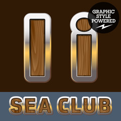 Elite old styled font in sea club theme. Letter I