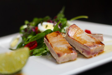 Image of tasty pork with salad