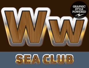 Elite old styled font in sea club theme. Letter W