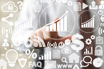 Obraz premium Man with chart business diagram icon web online