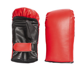 Pair of red leather boxing gloves isolated on white background