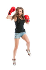 Young female model jumping