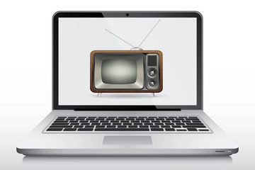 Old tv in modern laptop screen