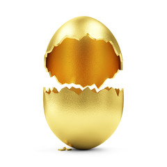 Fototapeta premium Easter Concept. Empty Broken Big Golden Egg isolated on white
