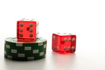 two Red dices and poker chips