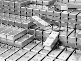 Fototapety  Stack of Silver Bars in the Bank Vault Abstract Background