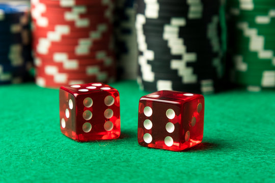 Red dices and poker chips