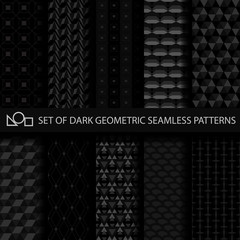 set of dark geometric seamless patterns