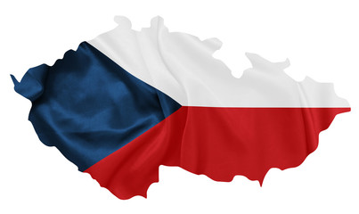 Czech Republic - National flag on map contour with silk texture