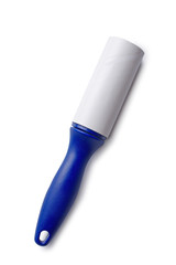 Lint Roller with Blue Handle on White Background