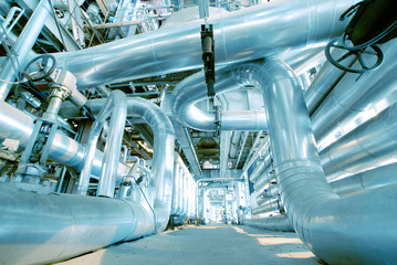 Industrial zone, Steel pipelines in blue tones