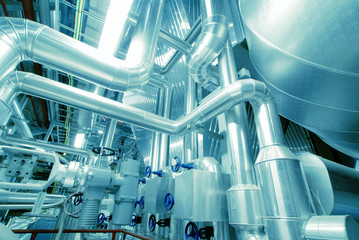 Industrial zone, Steel pipelines in blue tones