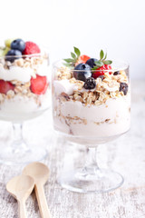 muesli with fruits and yogurt