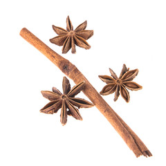 Dried Cinnamon, Anise. Isolated