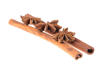 Dried Cinnamon, Anise. Isolated