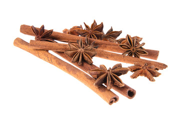 Dried Cinnamon, Anise. Isolated