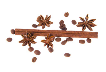 Dried Cinnamon, Anise. Isolated