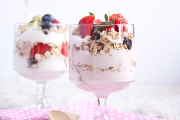 muesli with fruits and yogurt