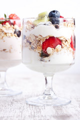 muesli with fruits and yogurt