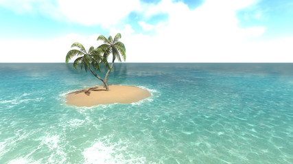 Island with palm trees on the background of the ocean. 3