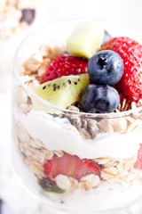 muesli with fruits and yogurt