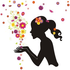 Frau mit Blüten und Schmetterlingen