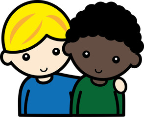 仲のいい白人の男の子と黒人の男の子