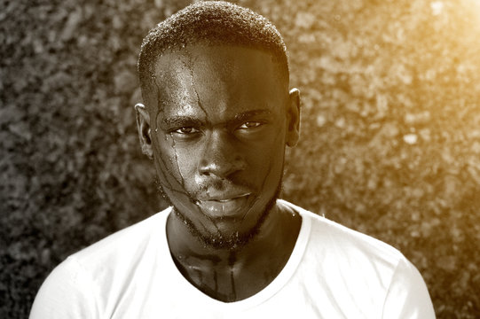 African American Man Dripping With Sweat