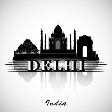 Delhi silhouette, India. City Skyline