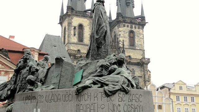 statue on Old Town Square in Prague - buildings - cloudy