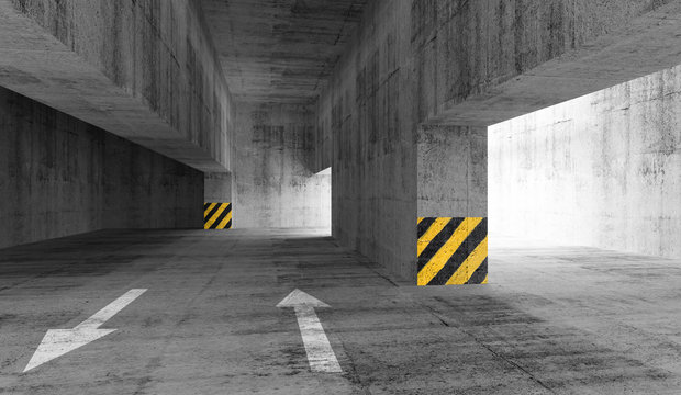 Abstract gray concrete urban parking interior. 3d illustration