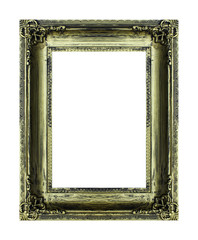 Old antique gold frame isolated on white background.