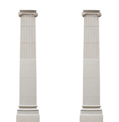 Two isolated architectural columns on a white background