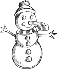 Doodle Sketch Snowman Vector Illustration Art