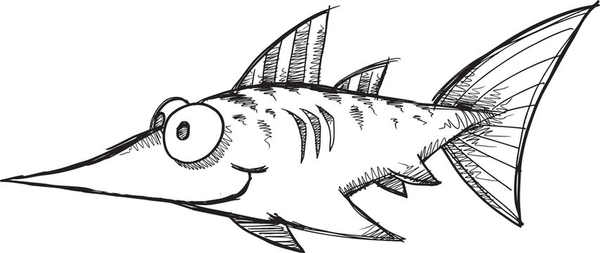 Doodle Sketch Swordfish Vector Illustration Art