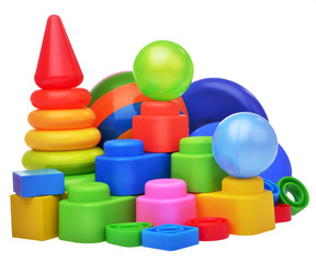Toy composition with ball pyramid cubes constructor elements