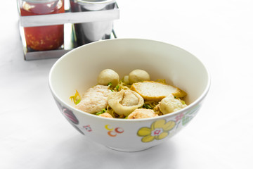 Rice Noodles Soup with Fish Balls,Thai food.