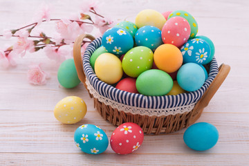 Easter eggs on wooden background